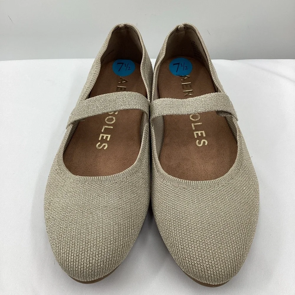 AEROSOLES Beige Knit Mary Jane Flats
